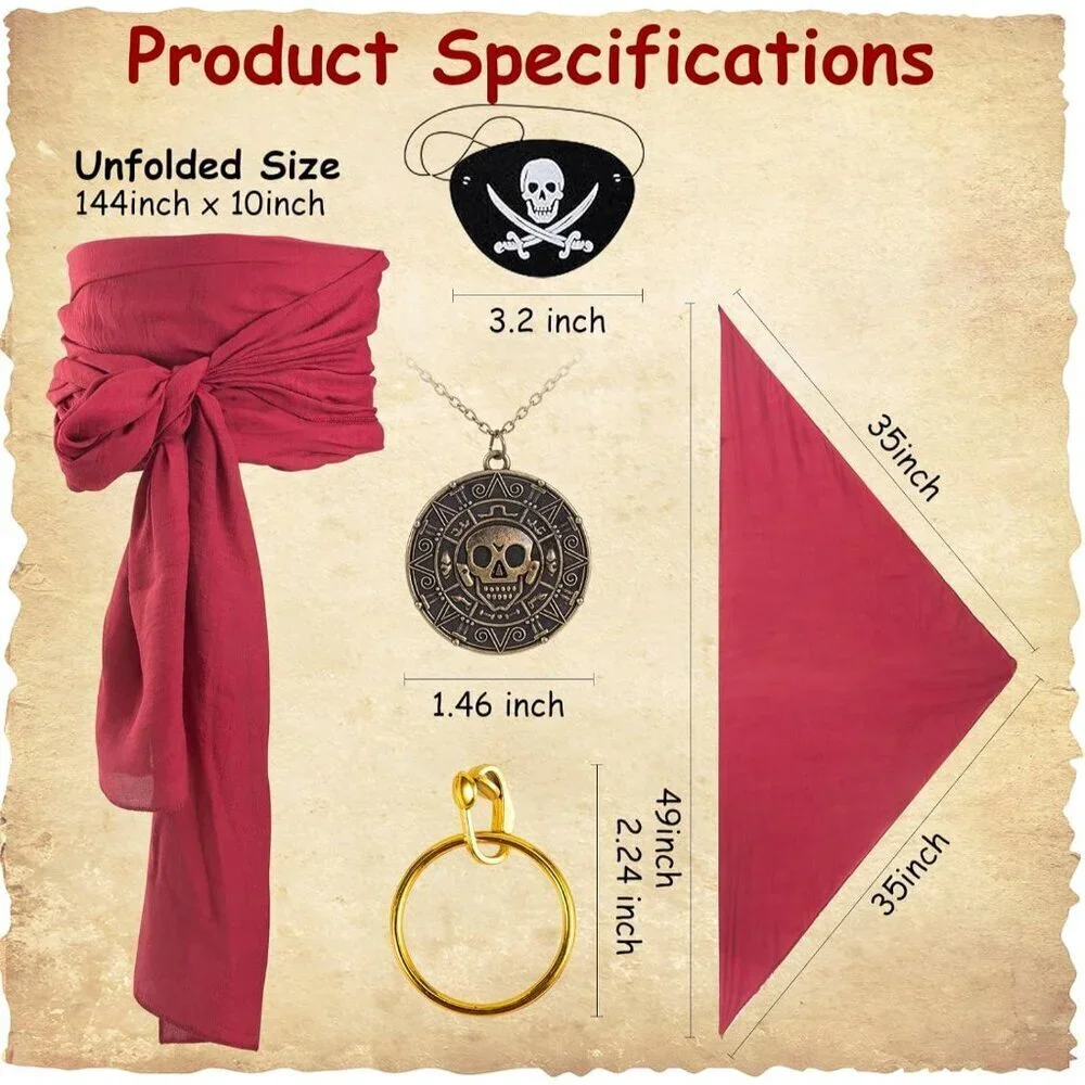 Pirate Costume Set Polyester Accessories for Men Women Kids Halloween Cosplay